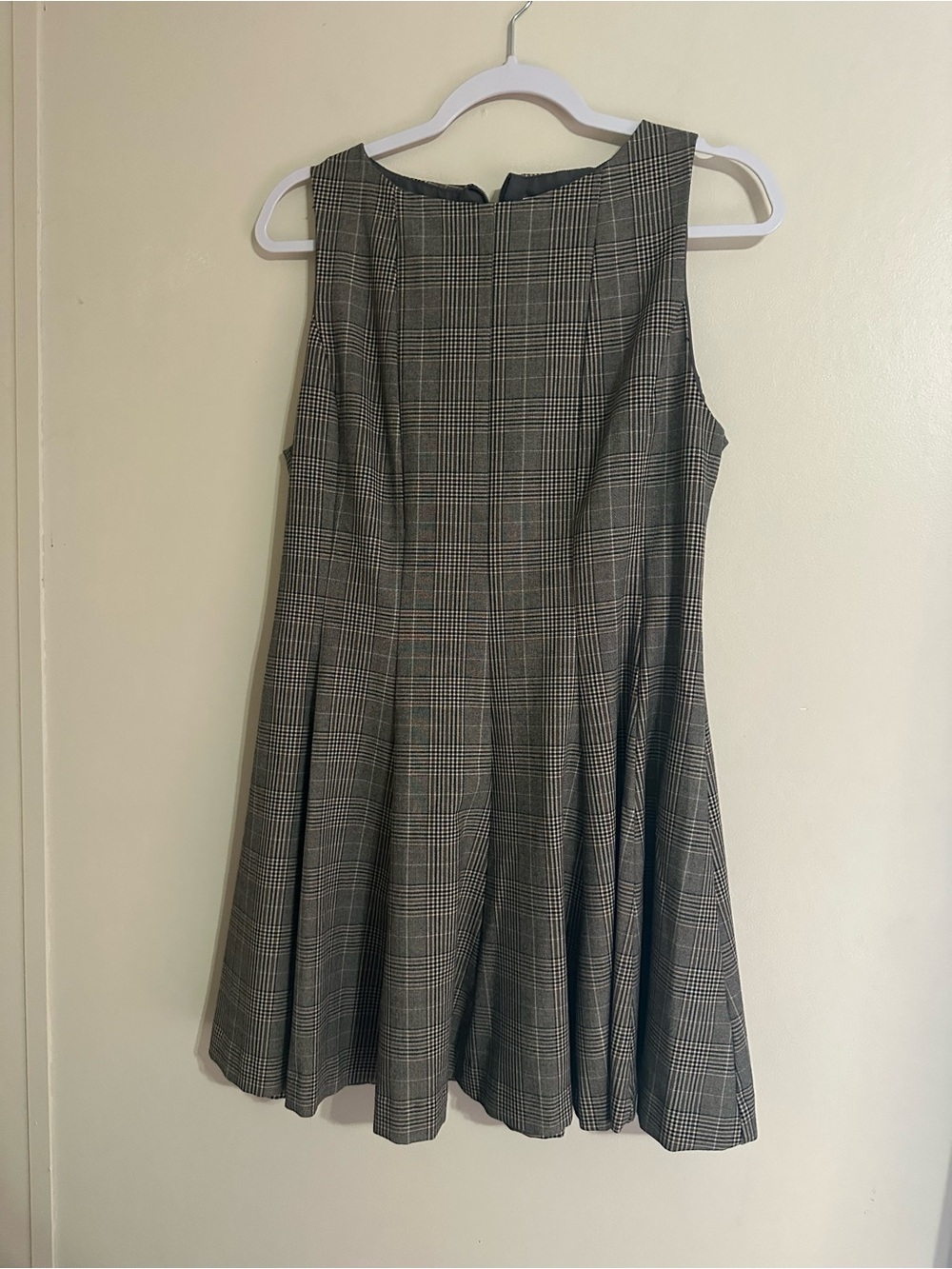 Sleeveless Plaid Fit-and-Flare Dress in Gray